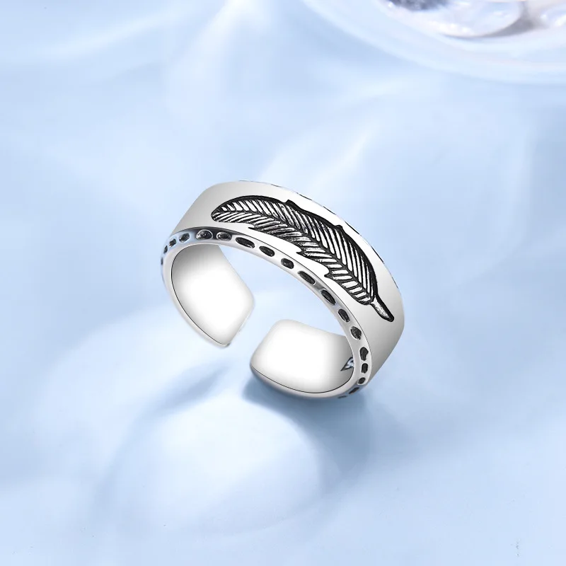 925 Sterling Silver Adjustable Rings For Women Feather Luxury Fine Jewelry Wedding Accessories JewelleryPrevent Allergy