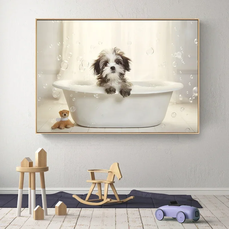 Animal bathing Poster Goat lion giraffe duck cat cat puppy In the bathtub Canvas printing bathroom Wall art decoration paintings