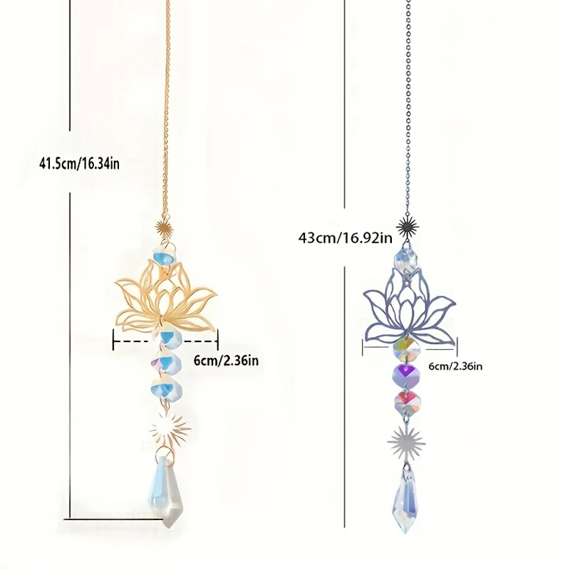 1PcMetalLotusandArtificial Crystal Suncatcher Charm ręcznie stosowany domowy wisiorek na wiatr Dekoracja roślin ogrodowych