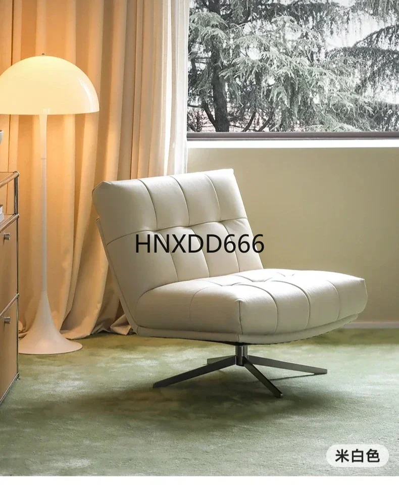 Nordic medieval retro rotatable leather stainless steel single sofa leisure swivel chair advanced sense