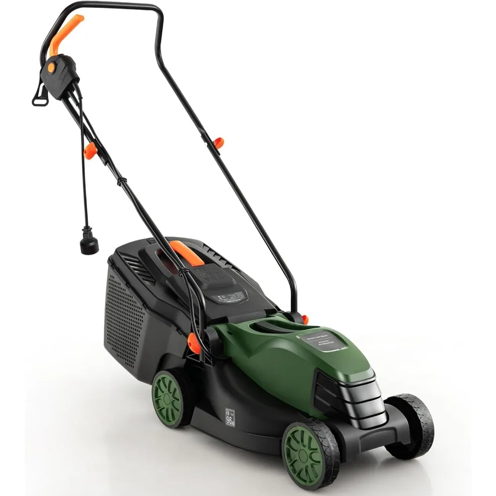 Electric Corded Lawn Mower, 12-AMP 14-Inch Walk-Behind Lawnmower with Collection Box, 3 Adjustable Height Position