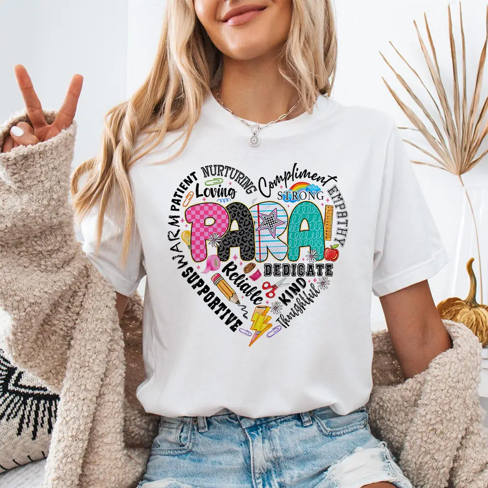 Heart Para Spanish Print Shirts Funny Teacher T-shirt Back To School Outfit Para Short Sleeve Tee Paraprofessional Shirts Tops