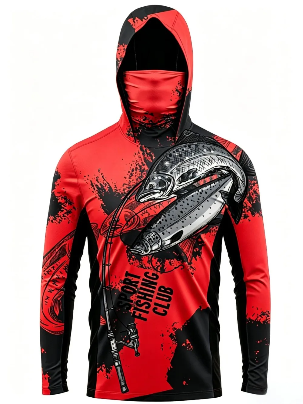UPF50+ Camo Men Long Sleeve Fishing Hoodie With Face Mask Lightweight Breathable Quick Dry Outdoor Fishing Jersey view 5