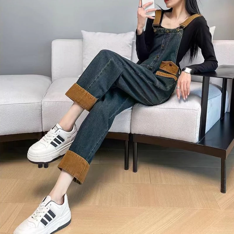 

Женские винтажные джинсовые комбинезоны 2026: Новинка весны-осени, свободный крой, стройнящие брюки-комбинезон, повседневная уличная мода, универсальная одежда на каждый день