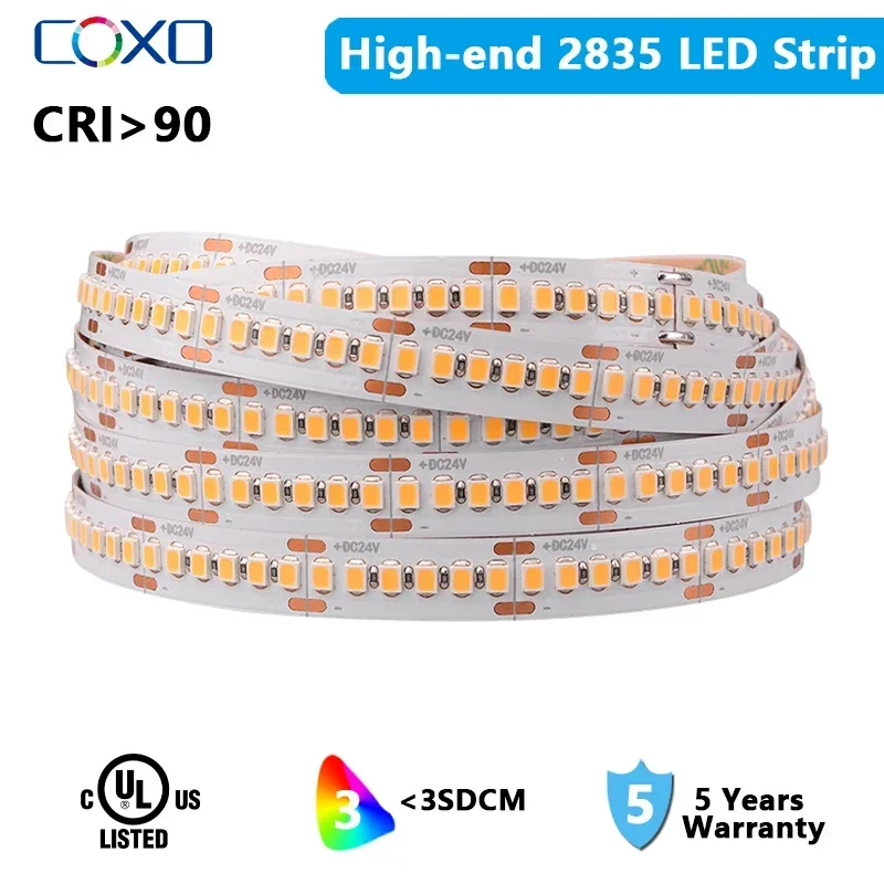 UL Listed 2835 LED Strip Light 60/120/240 LEDs/m High-end SMD2835 16.4ft Flexible Ribbon Tape RA90 Led Lights 3000K 6000K 12/24V