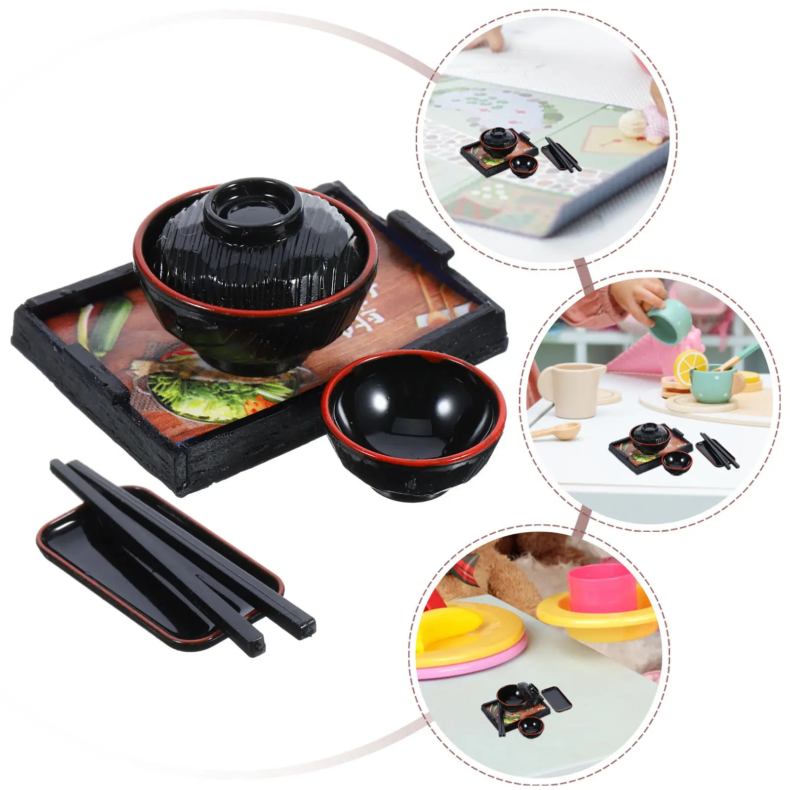 

Набор миниатюрной посуды в японском стиле: тарелка, палочки для еды, реалистичный набор для кукольного домика, декор для миниатюрного дома, реквизит для фотосессий