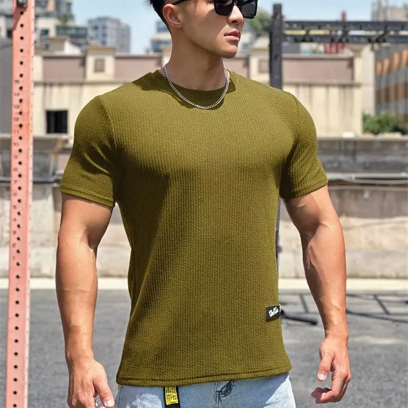 Summer new trend slim fashion white men's T-shirt round neck short sleeve T-shirt top snake print casual sports men's wear