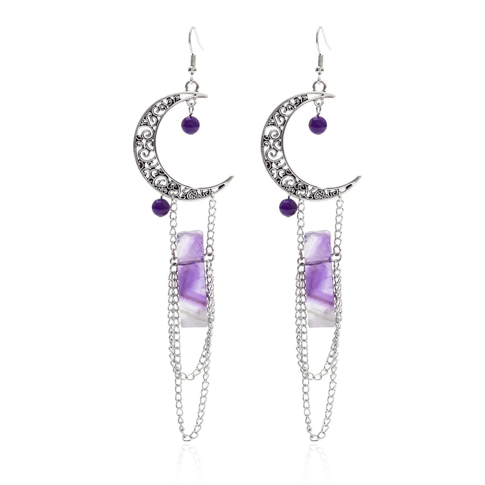 New Witchy Crescent Moon Crystals Stone Earring Wicca Healing Crystal Magic Protection Celestial Jewelry Women Gift