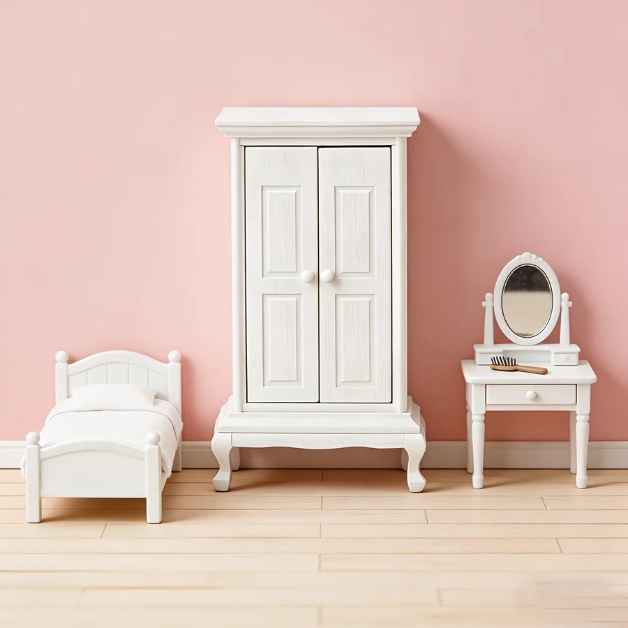 

1:12 Scale Dollhouse Miniature Wardrobe,Vintage European Armoire Furniture,Simulation Closet Model for Doll House&Diorama Scene