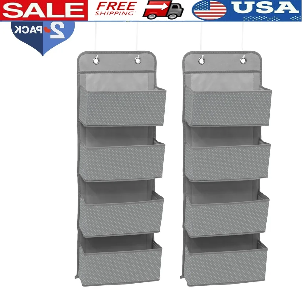 

4 Pocket Over The Door Hanging Organizer 2 Pack Fabric Storage Solution Toys Accessories Easy Wall or Door Mounting