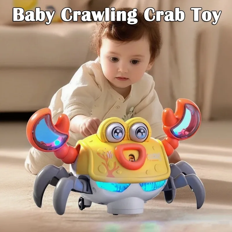 NUOVO giocattolo per granchio strisciante con luce e musica per evitare automaticamente gli ostacoli Giocattolo interattivo elettronico per animali domestici per regali di granchio che cammina per bambini
