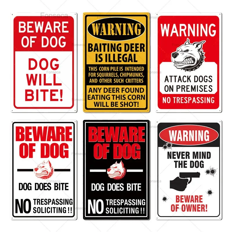 Warning Text Beware of Dogs Tin Sign Watchdog Yard Park House Metal Sign  Wall Panel Veneer Pin Decoration Home Decoration