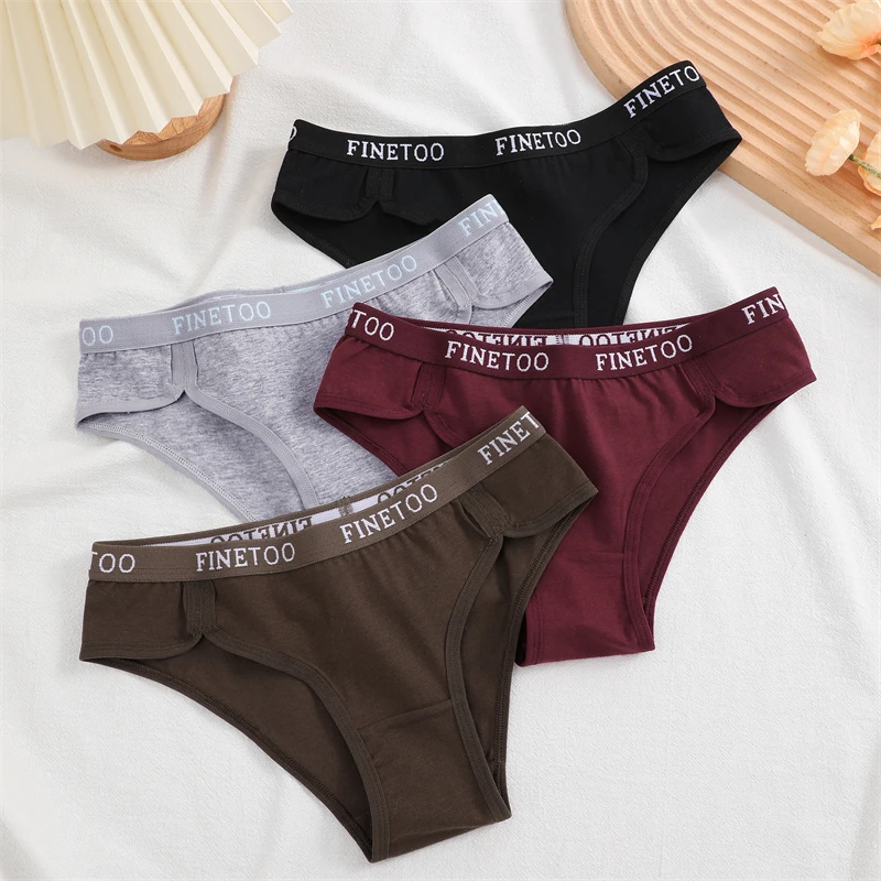 FINETOO 3Pcs Cotton Stretch Underwear for Women Sexy Letter Waist Panties Female Breathable Comfort Briefs Sports Soft Lingerie