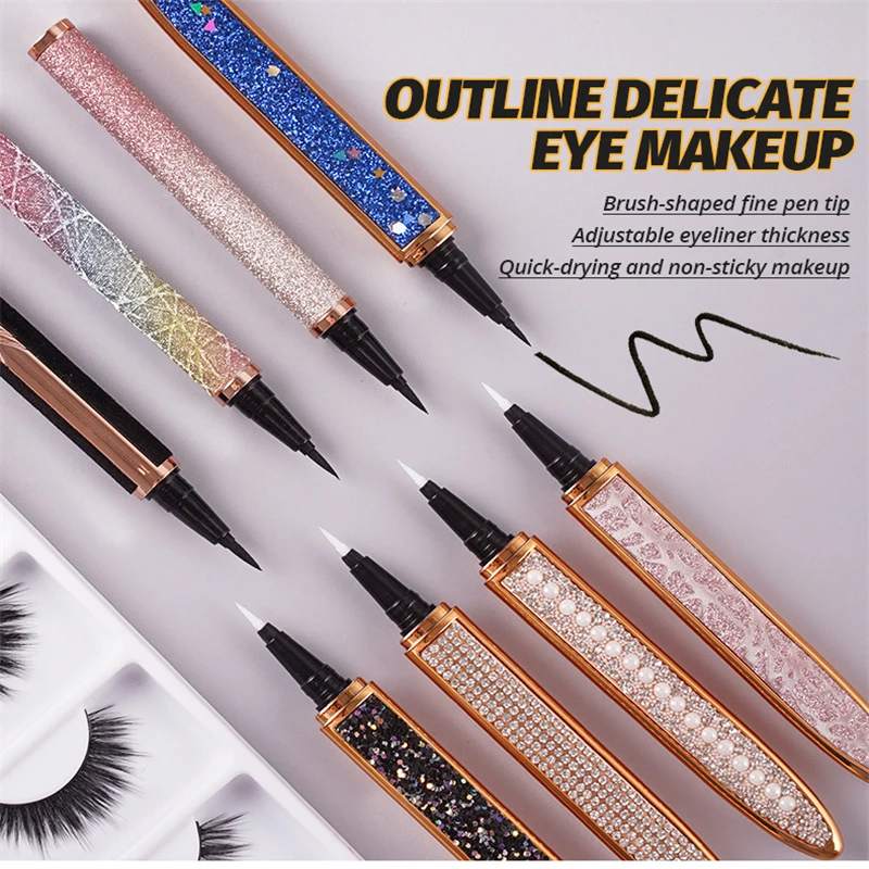 2-in-1 brush-shapeed fine pen tip adustable eyeliner thinkness  quick-drying and non-sticky makeup sticky liner lash glue