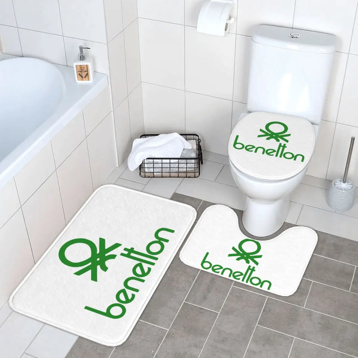 

United Colors Of Benetton, 3-х шт., коврик для ванной, набор для ванной комнаты, крышка унитаза, домашний декор, нескользящий ковер, напольный коврик