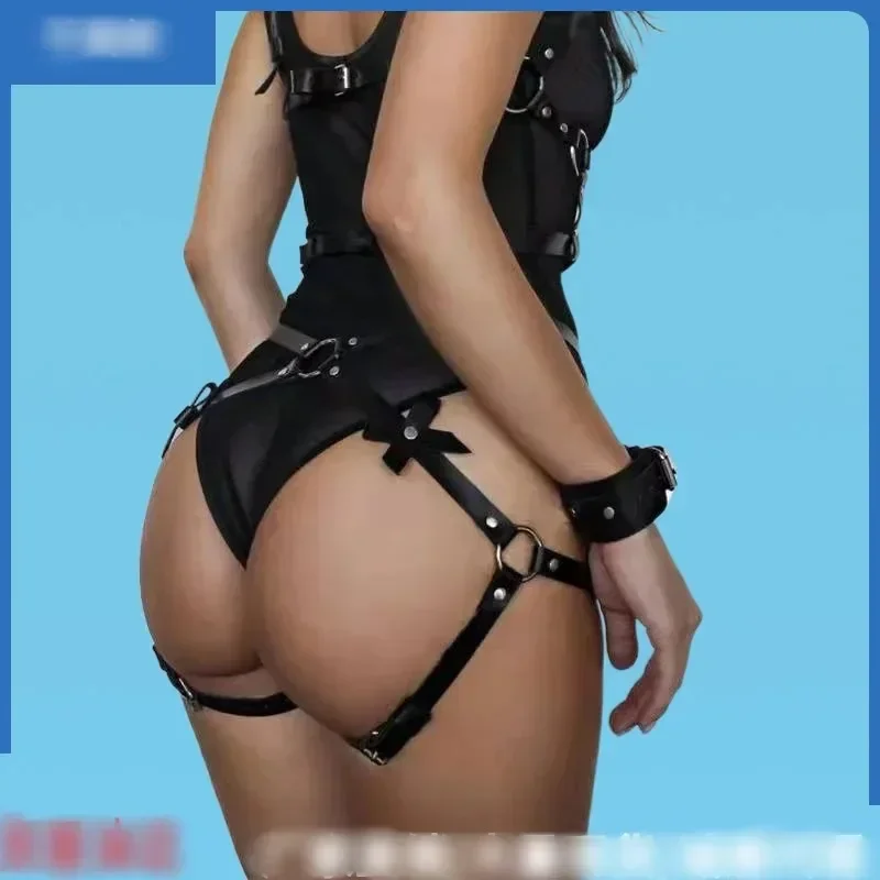 Sexy Women's Underwear SM Leather Harness Bondage Lingerie Buttocks Erotic Leg Harness Suspenders Straps Butterfly Binding Pants