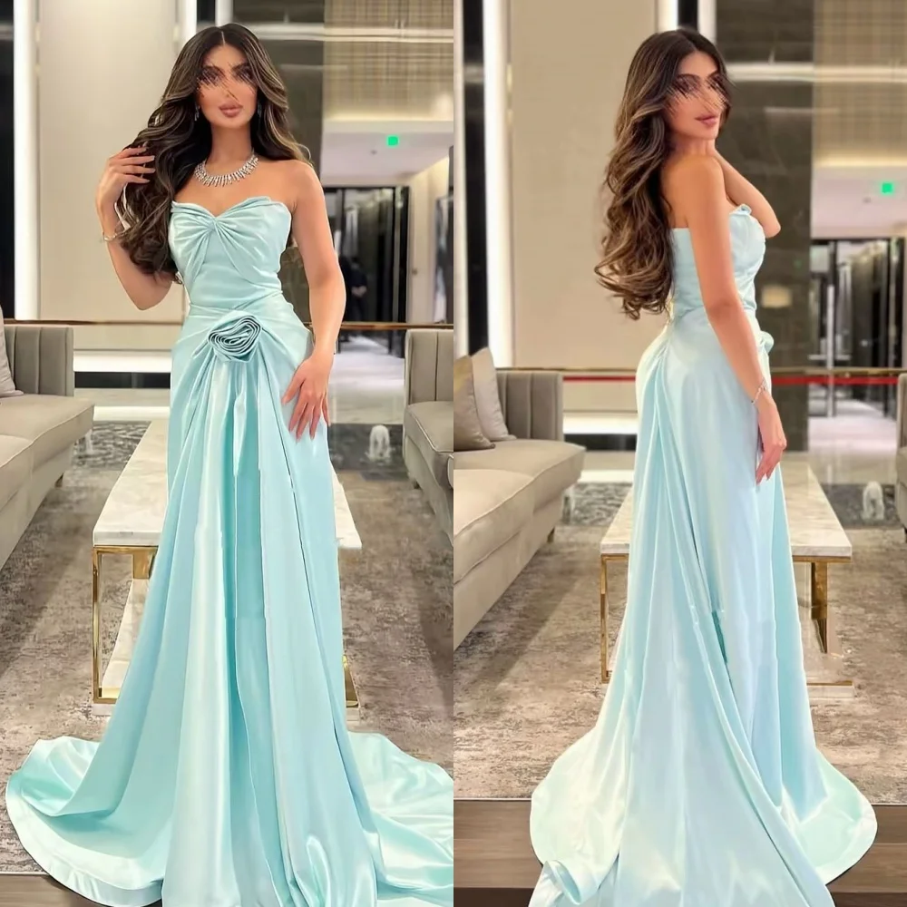 ชุดเดรสยาวทรงเอไลน์แบบไร้สาย แต่งระบายจีบดอกไม้แฮนด์เมด ดีไซน์เฉพาะตัว สำหรับโอกาสพิเศษ คุณภาพสูง