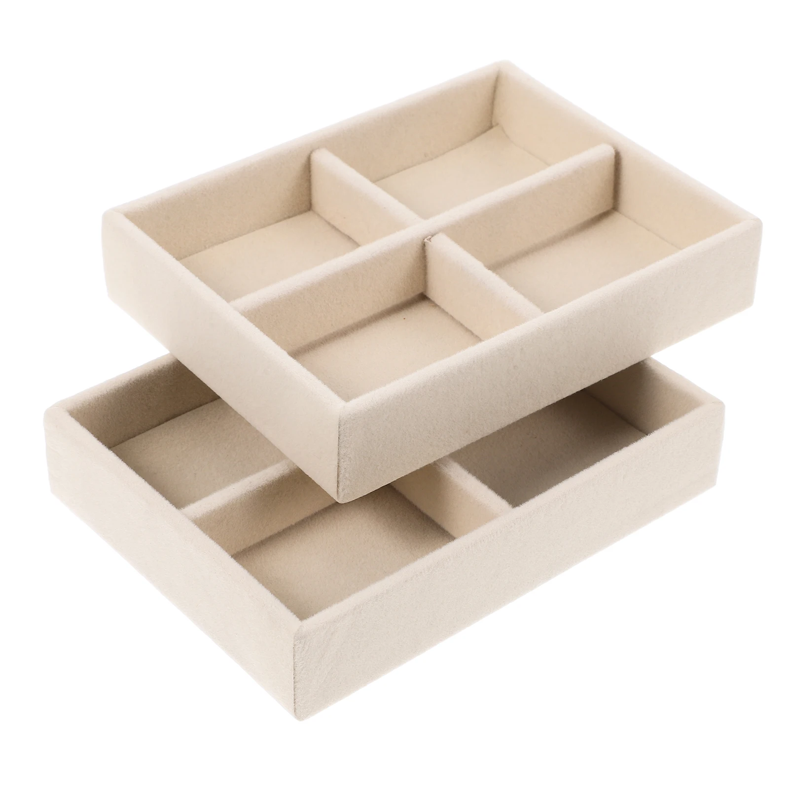 

2pcs Jewelry Storage Box Tray Earring Ring Organizer Drawer Stackable Display Accessories Cloth Home Storage Solution Trinket