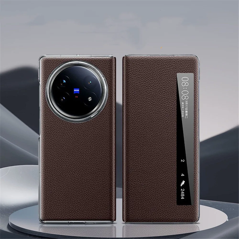 

Чехол-книжка из натуральной яловой кожи с магнитной откидной крышкой для Vivo X Fold5 Fold3 Pro, чехол с видом на окно