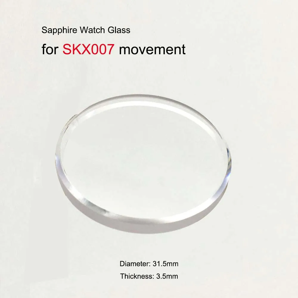 31.5mm Flat Sapphire Glass Transparent Round Lens 3.5mm Thick Watch Repair Part for SKX007 Watch Glass Accessories