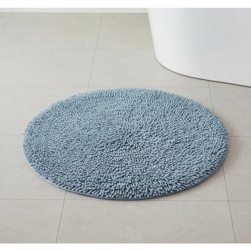 

100% Cotton Bath Rug Set, Ultra Soft Absorbent Non-Slip Floor Mat for Bathroom Kitchen Decor, Blue Round