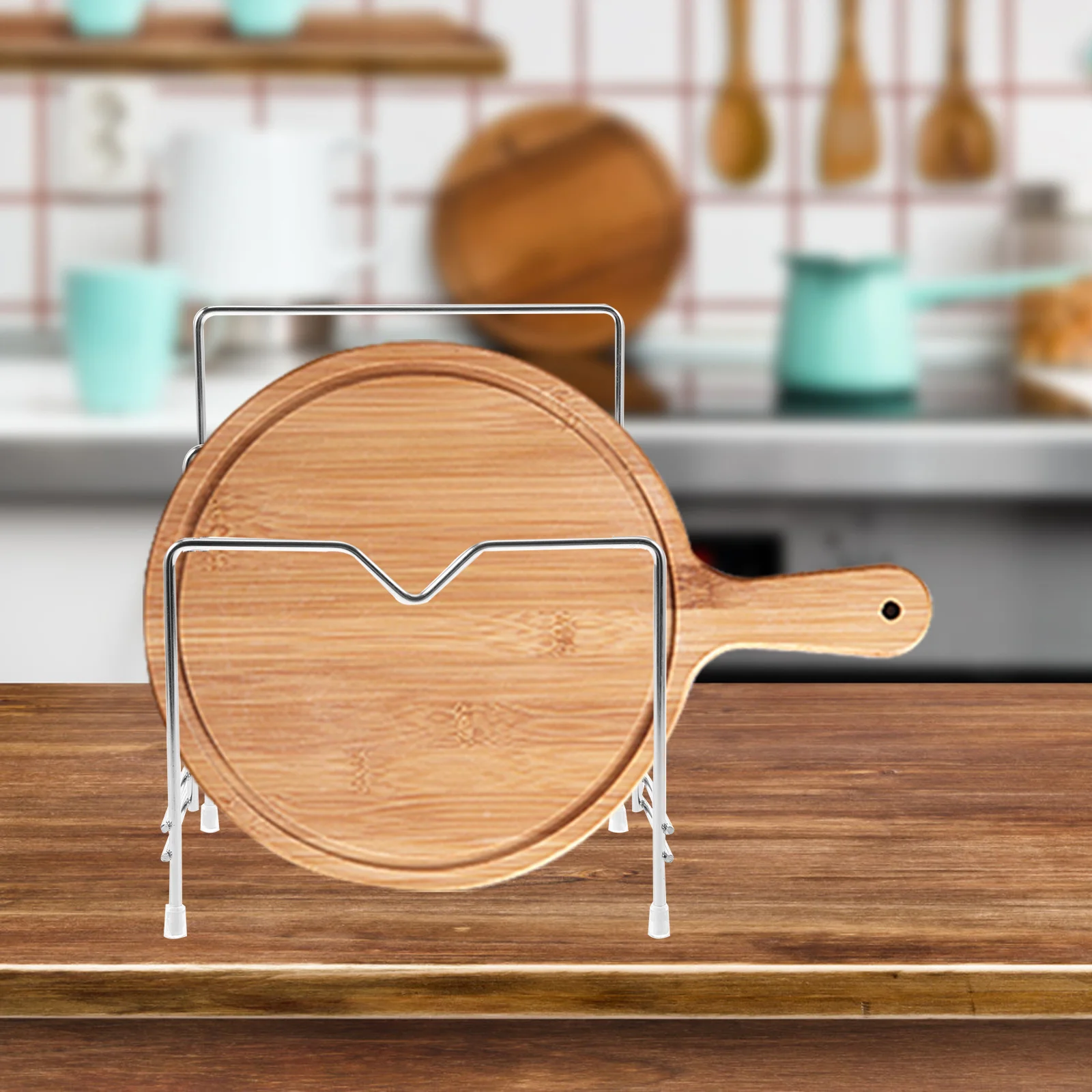 

Cutting Board Organizer Rack Round Corner Smooth Edges Drainable Storage For Pot Lid Chopping Board Holder Kitchen Cabinet