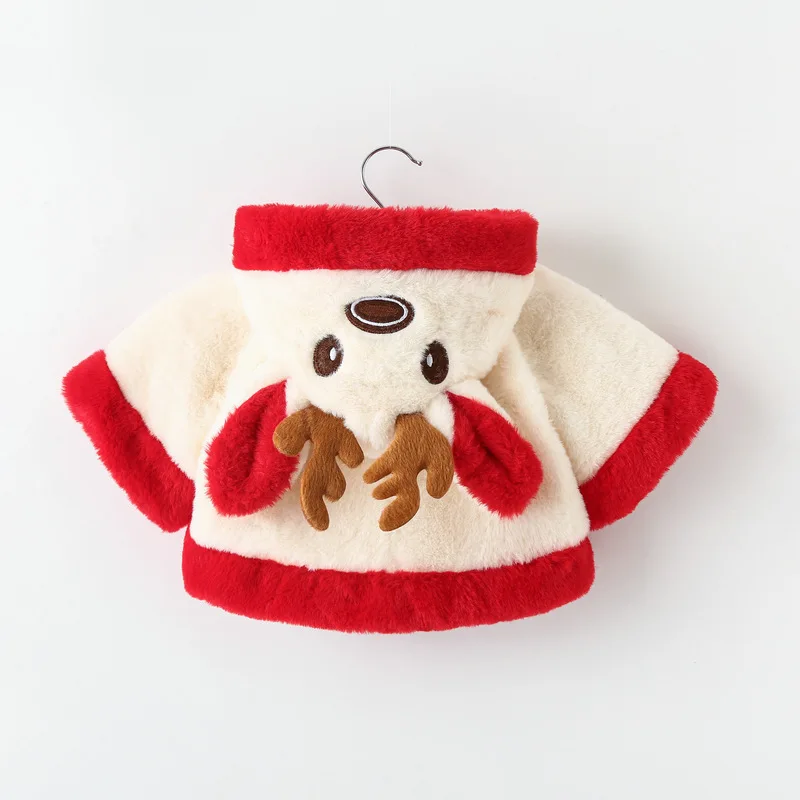 Christmas Baby Girls Plush Jacket Cute Elk Winter Baby Coat Keep Warm Hooded Outwear Little Princess Cloak Toddler Girls Clothes