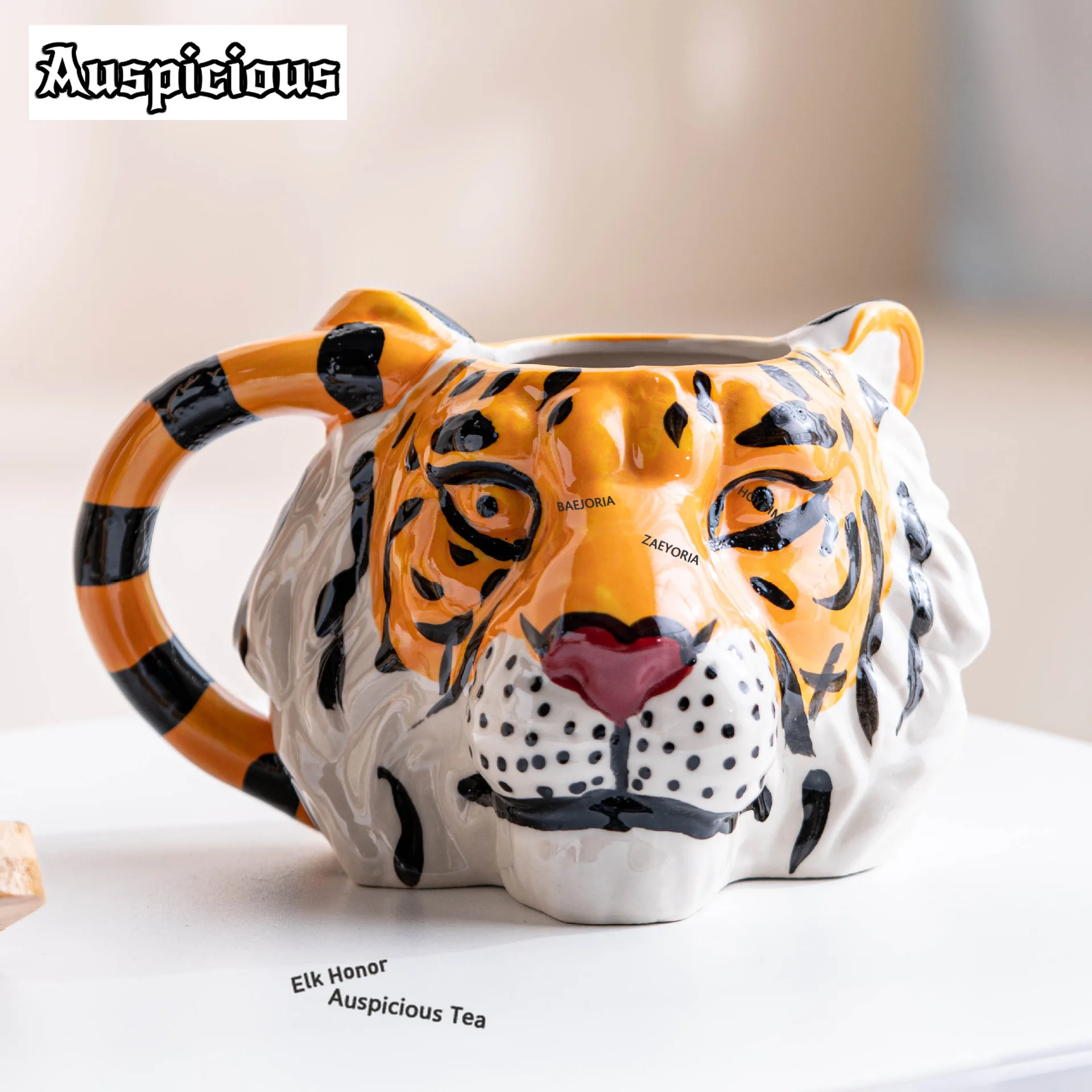 ZAEYORIA Whimsical Design Artificial Animal Ceramic Mug 3D Tiger Head Hand Painted Coffee Cup For Decor Ideal Gift Xmas New Year