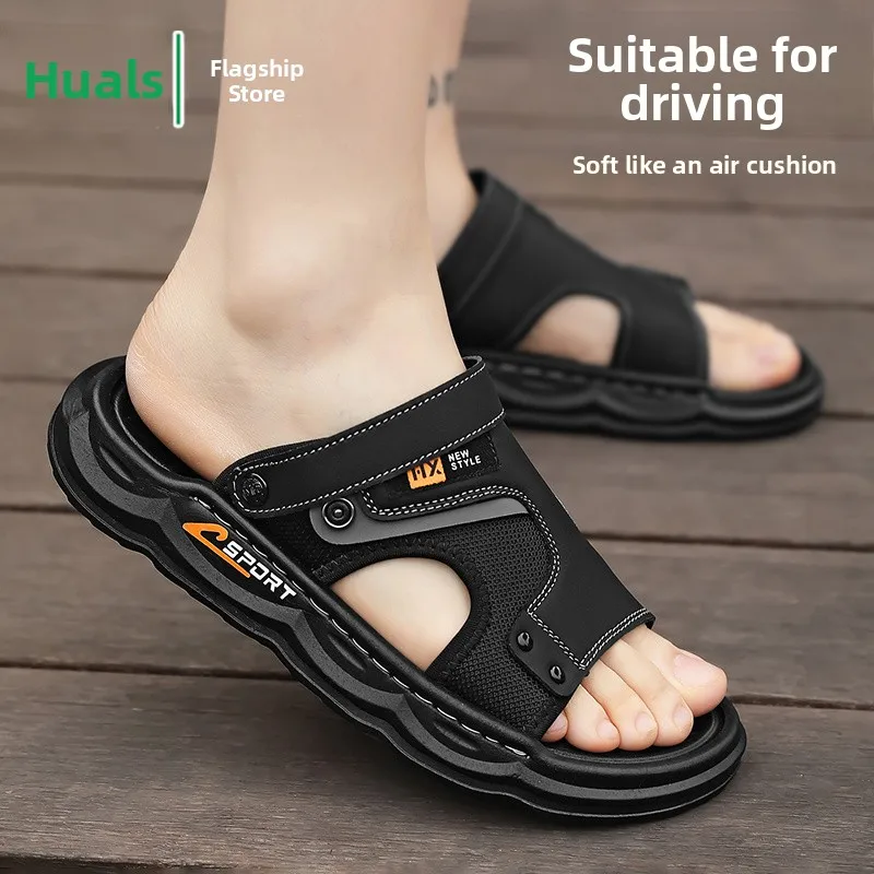 Men's Summer Outdoor Wear-Resistant Anti-Slip Soft Bottom Sandals Casual Beach Shoes Low Top Breathable Slip-On Sports Sandals