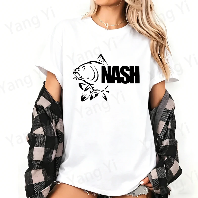 

Hot Carp Silhouette Printed Men Women Summer Short Sleeve Summer Couple Top Cotton Tee Shirt Round Neck Casual Unisex Fun Tops