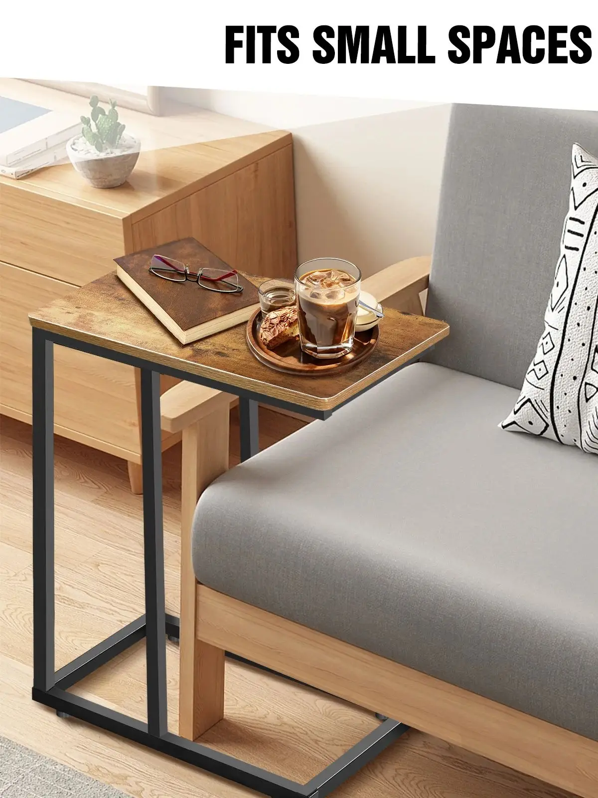 Small End Table C Shaped 35x51x62cm, Stable Metal Frame, Smooth Surface, Laptop Desk for Living Room/Office Sofa, Easy to Clean