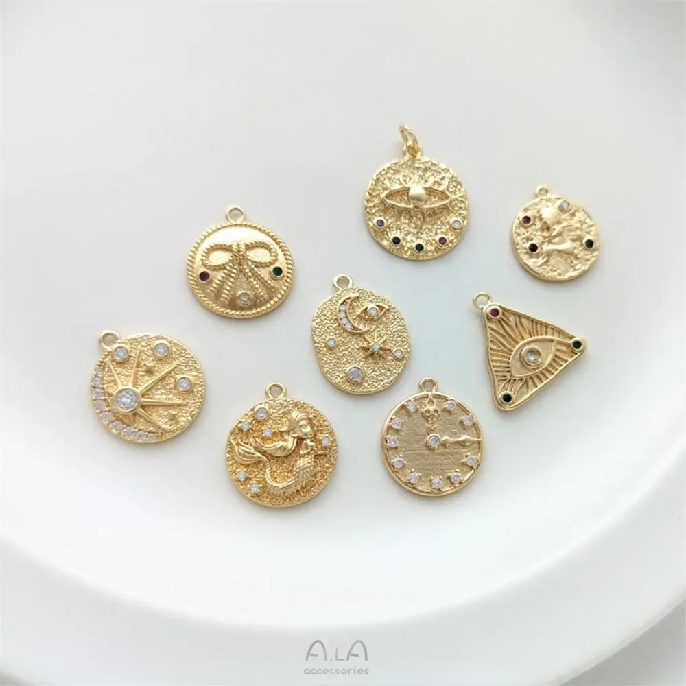 14K Color Gold Colored Zirconium Eyes Star Moon Angel Clock Medallion Pendant DIY Jewelry Hang Tag Charms Pendant K495