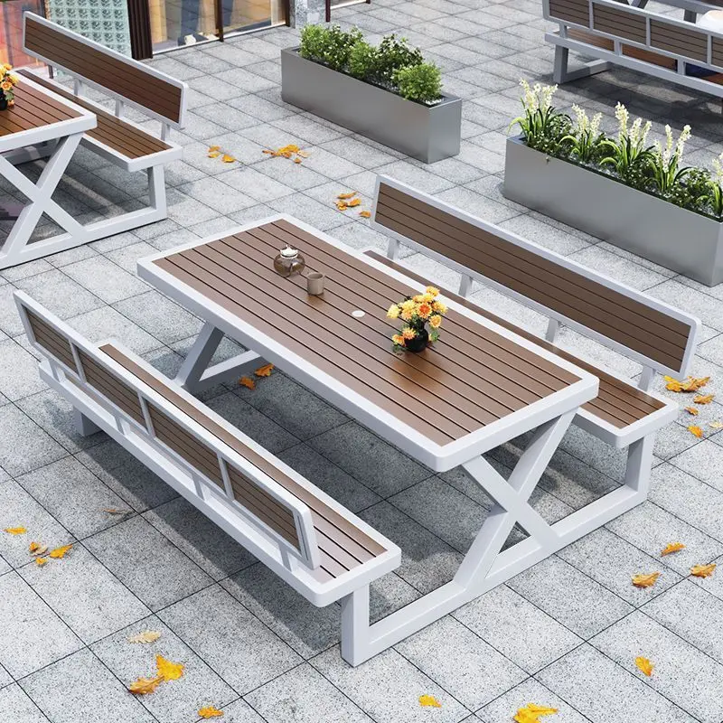 Outdoor benches heat-resistant sun and rain park outdoor leisure courtyard shopping mall iron row chairs bench plastic wood