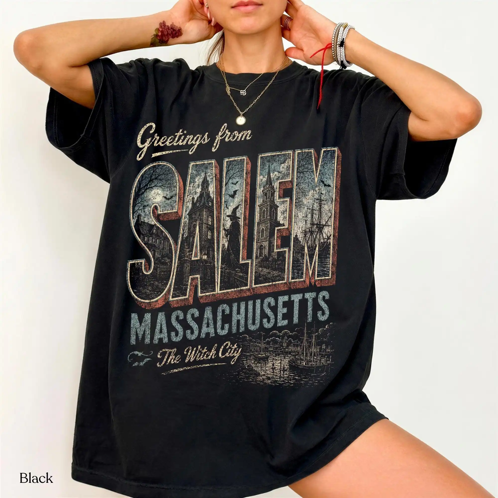 Greetings From Salem Salem Massachusetts Graphic T-Shirt, Vintage Witch City T-shirt