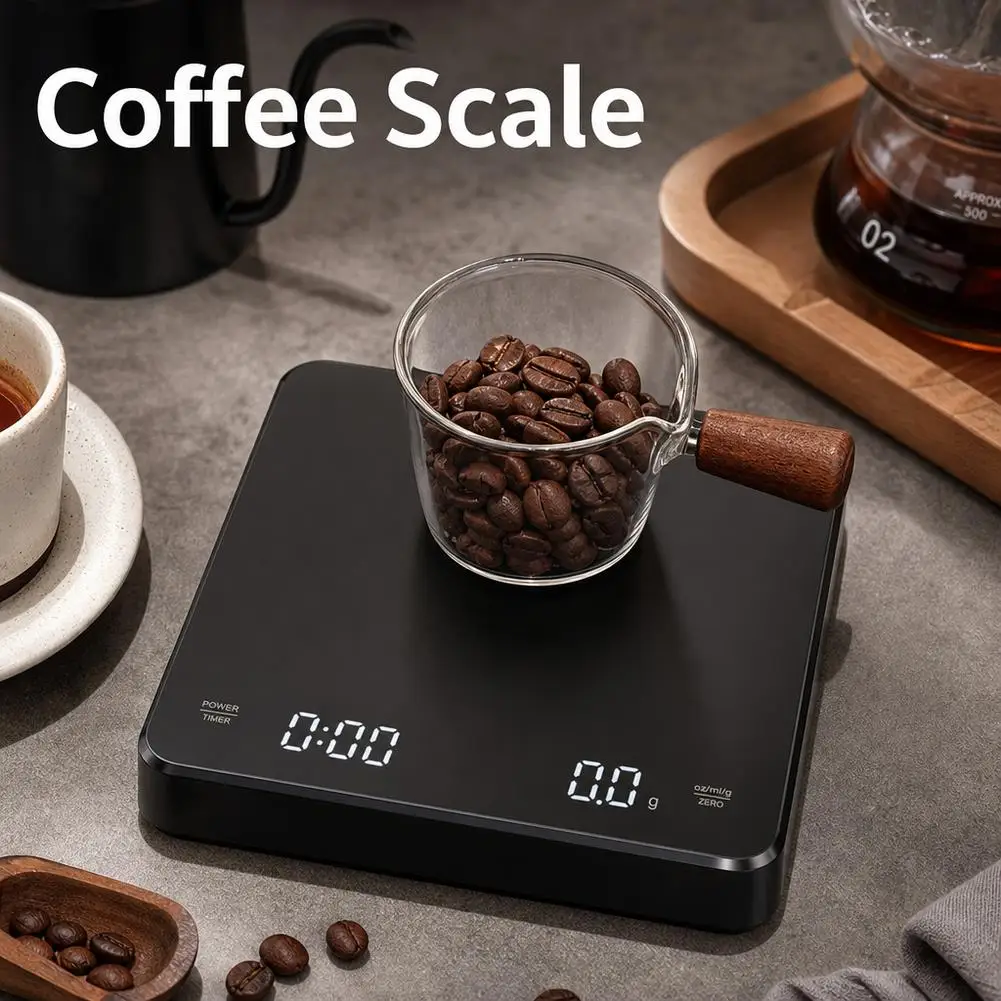Electronic Coffee Scale with Silicone Pad Digital Coffee Scale with Timer LED Display USB Charging Home Cafe Use Good Gift