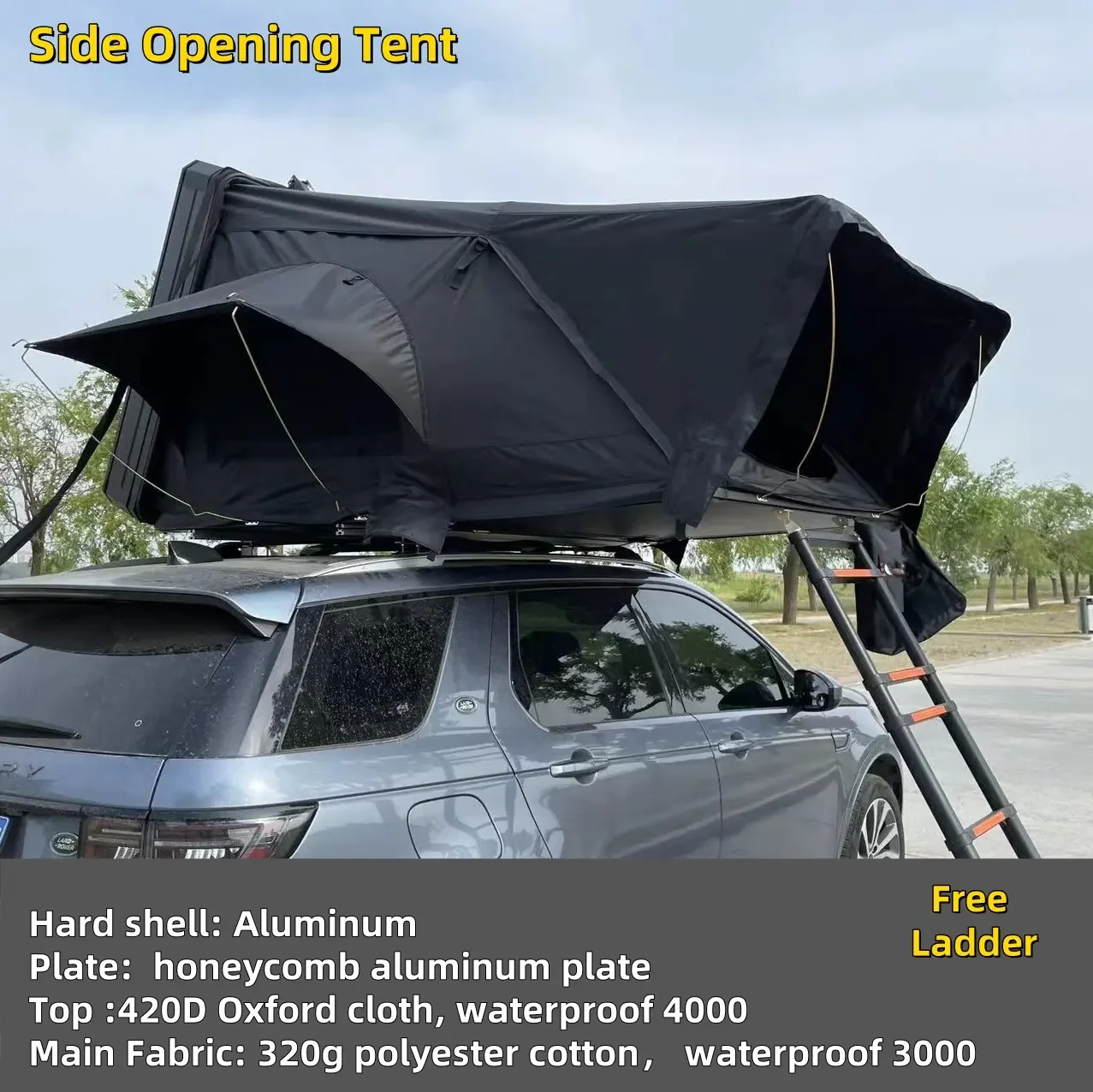 Best Selling  Arrival Black Extra Large 4-Person Hard Shell Roof Top Tent Side Opening for Cars