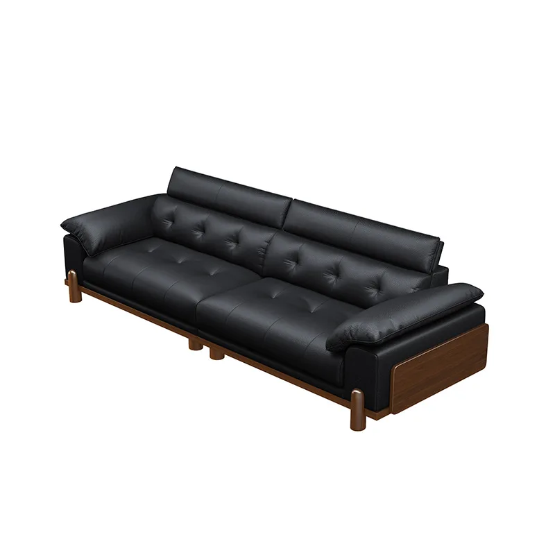 

New medieval leather fabric sofa living room small apartment solid wood leather sofa retro green chenille dismantling