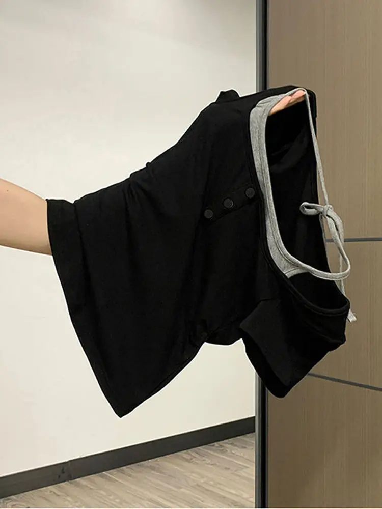 

Облегающая футболка из чистого хлопка в американском стиле ретро Ne Hanging Top, двухсекционная футболка длиной до плеч, женская летняя сексуальная...