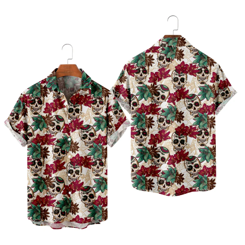 

Men's Casual Shirt Skull Print Aloha Shirt Patchwork Creative Summer Vacation Beach Tops for Men and Women