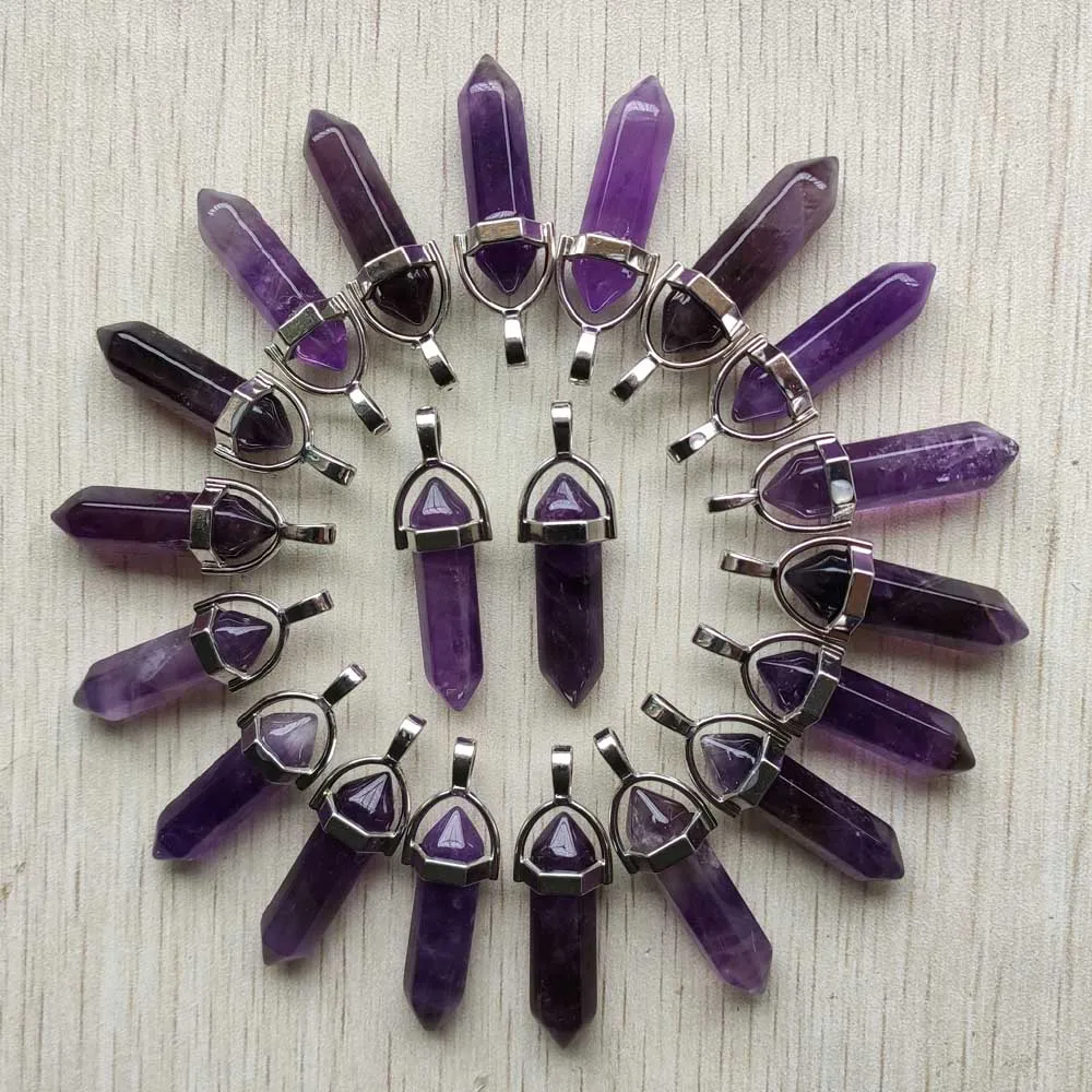 

Natural amethyst stone High quality healing Point crystal pillar pendants for jewelry making free shipping 24pcs/lot Wholesale