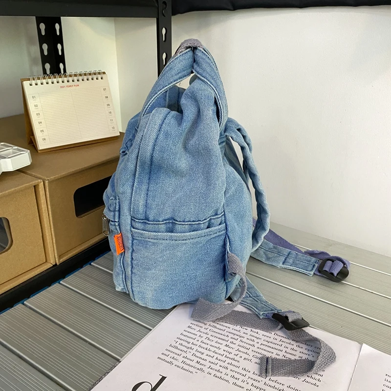 Small Denim Backpacks For Women Cute Little Portable Backpack 100% Cotton School Bags For Teenage Girls Fashion Casual Packages