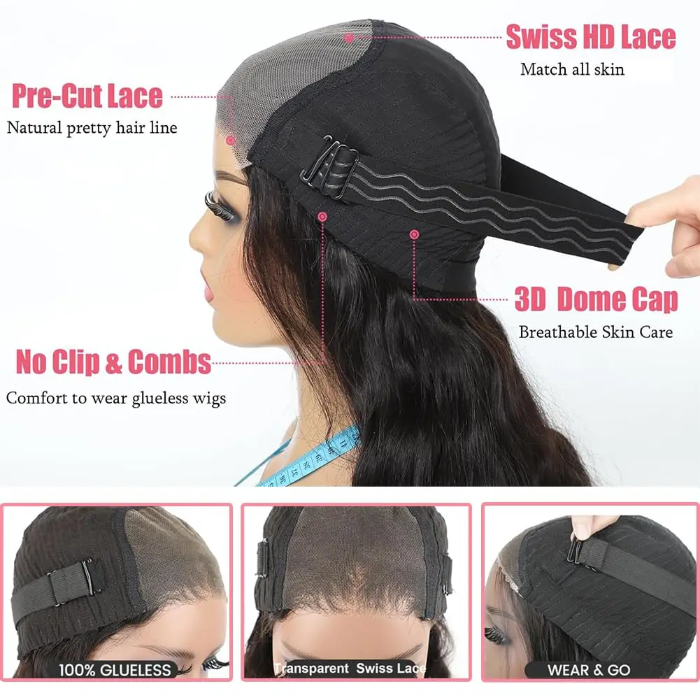 Pelucas con cierre de encaje 5x5, cabello humano Wear and Go, pelucas sin pegamento, cabello humano prearrancado, pelucas frontales de encaje ondulado precortado, cabello humano