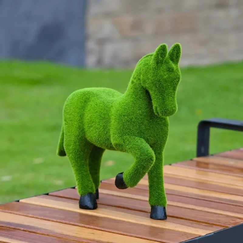 Flocking Moss Horse Sculpture Horse Garden Statue Figurine with Grass-Like Texture for Lawn Porch Entryway Display, 37JD