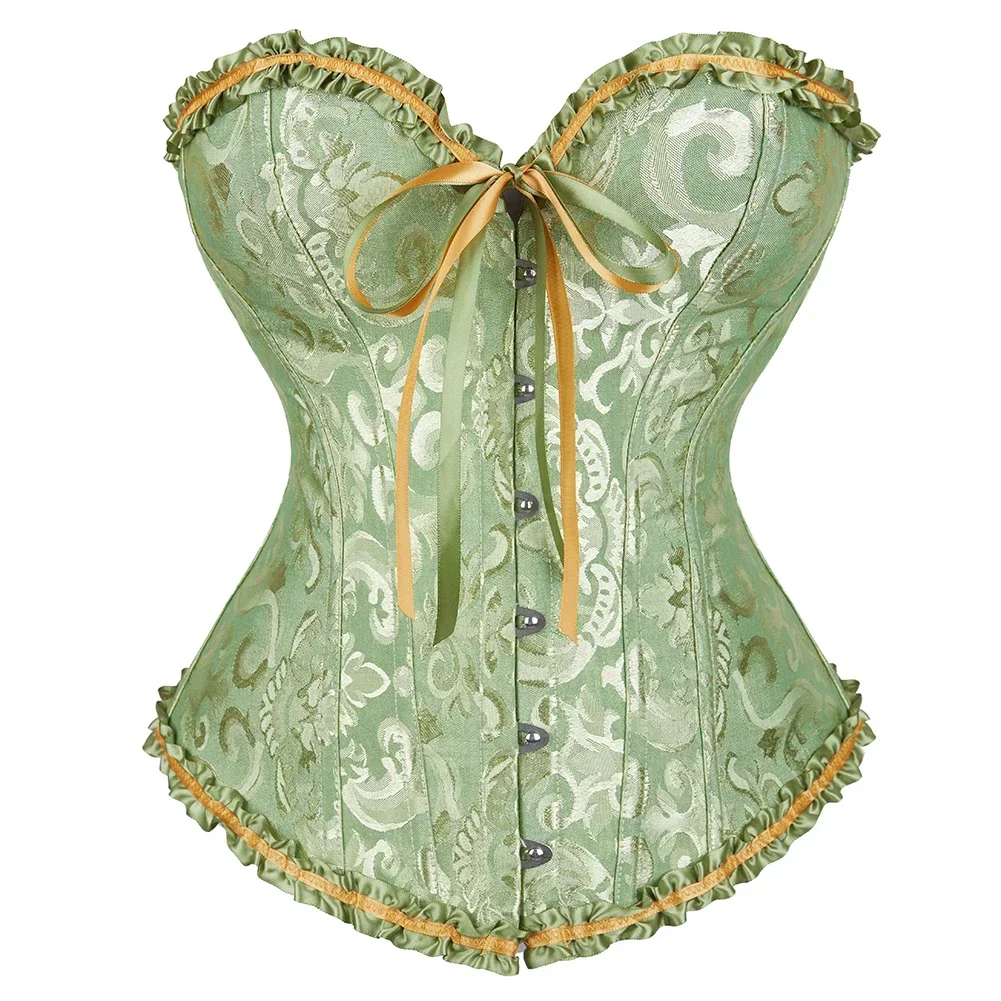 Women Vintage Victorian Corset Bustier Top Lace-up Boned Jacquard Shapewear Weding Lingerie Strapless Sweetheart Corselet