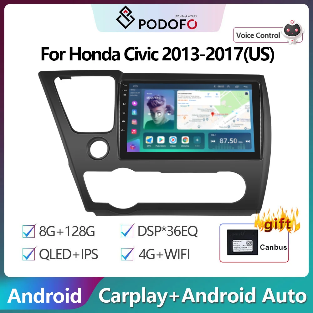 

Podofo For Honda Civic (US version) 2013-2017 Car Radio Multimedia Video Player Navigation stereo GPS Android No 2din 2 din dvd