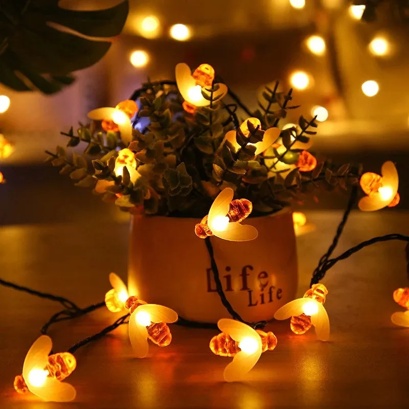 Solar Powered Honey Bee Led String Lights Outdoor Garden Lamp for Fence Patio Grass Wedding Street Tree Decoration