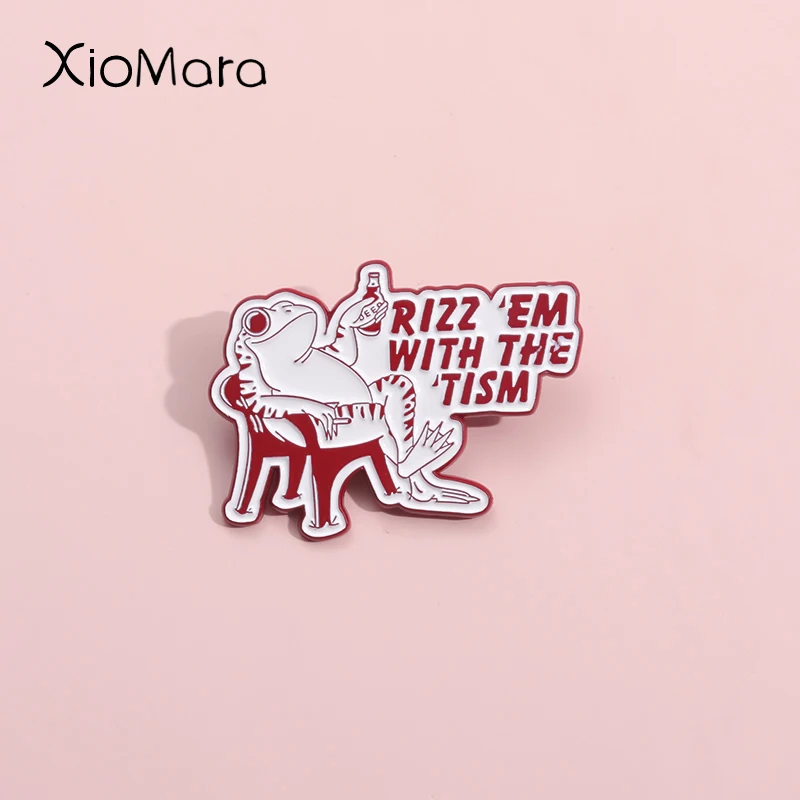 

The Frog Drinking Beer Enamel Pins Custom Rizz Em With The Tism Brooches Lapel Badges Cute Animal Jewelry Gift For Friends