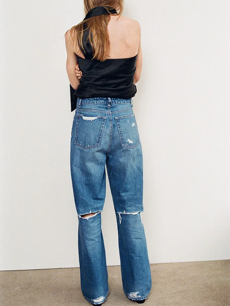 

High Waist Loose Fit Denim Jeans Women's Faion Decorative Hole Slimming Versatile New Arrival Autumn 2025