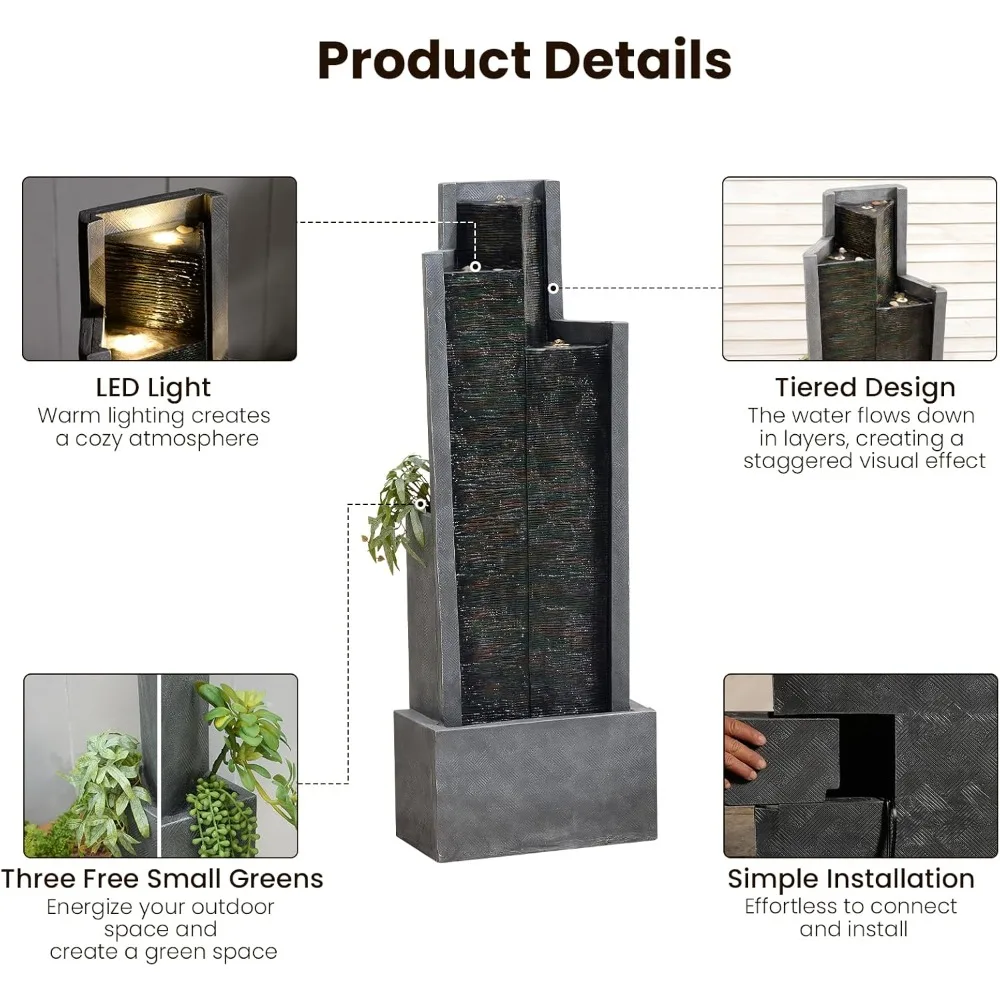 49.6 H نافورة حديقة خارجية حديثة متتالية نافورة مياه داخلية أرضية طويلة، نافورة واقفة مع أضواء للحديقة