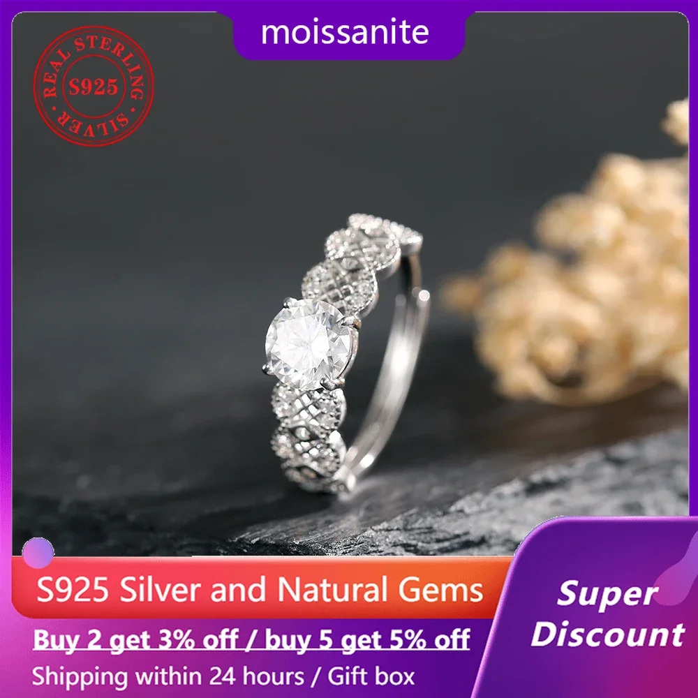 

S925 sterling silver 1CT moissanite diamond ring set in D color sparkling bride engagement and wedding jewelry accessories